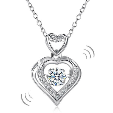 Double Heart Dancing Stone Necklace Solid 925 Sterling Silver Good for Wedding Bridesmaid Gift-Bijoux Pour Elle
