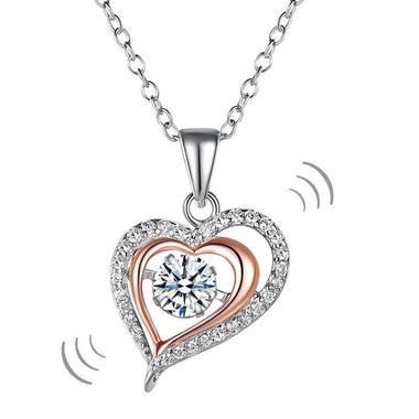 Double Heart Dancing Stone Pendant Necklace Solid 925 Sterling Silver-Bijoux Pour Elle