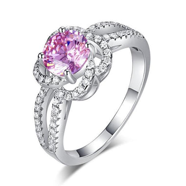 Floral 925 Sterling Silver Wedding Promise Anniversary Ring 1 Ct Fancy Pink Simulated Diamond Jewelry-Bijoux Pour Elle