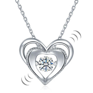 Heart Dancing Stone Pendant Necklace Solid 925 Sterling Silver Good for Wedding Bridesmaid Gift-Bijoux Pour Elle