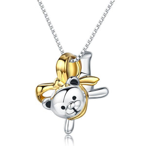 Lovely Bear Pendant Necklace 925 Sterling Silver Birthday Good Handcraft Gift-Bijoux Pour Elle