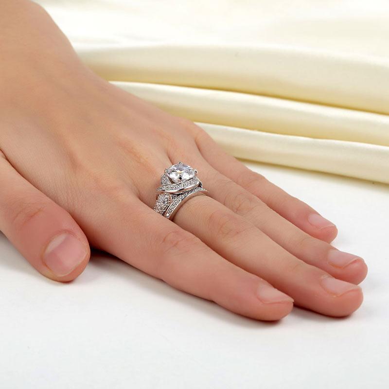 Luxury 925 Sterling Silver Wedding Anniversary Ring Set Vintage Created Diamond-Bijoux Pour Elle