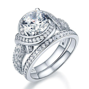 Luxury 925 Sterling Silver Wedding Anniversary Ring Set Vintage Created Diamond-Bijoux Pour Elle
