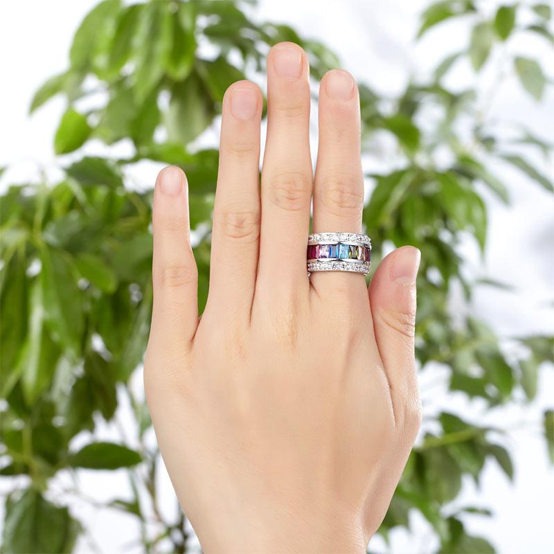 Multi-Color Simulated Diamond Topaz Band Wedding Anniversary 925 Sterling Silver Ring-Bijoux Pour Elle