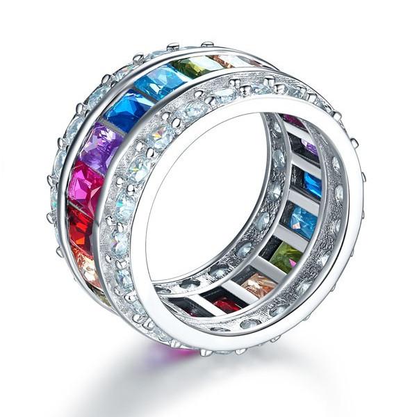Multi-Color Simulated Diamond Topaz Band Wedding Anniversary 925 Sterling Silver Ring-Bijoux Pour Elle