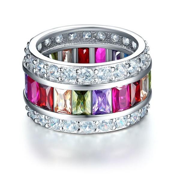 Multi-Color Simulated Diamond Topaz Band Wedding Anniversary 925 Sterling Silver Ring-Bijoux Pour Elle