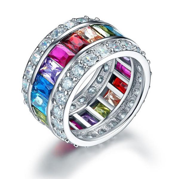 Multi-Color Simulated Diamond Topaz Band Wedding Anniversary 925 Sterling Silver Ring-Bijoux Pour Elle