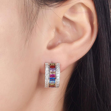 Muti-Color Stones Solid 925 Sterling Silver Earrings Jewelry Lady New Style-Bijoux Pour Elle