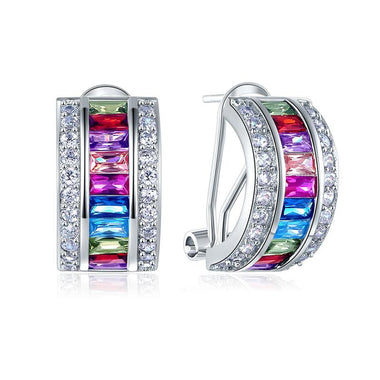 Muti-Color Stones Solid 925 Sterling Silver Earrings Jewelry Lady New Style-Bijoux Pour Elle