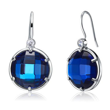 Navy Blue Simulated Sapphire Dangle Sterling 925 Silver Bridal Earrings-Bijoux Pour Elle