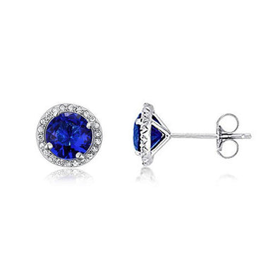 Navy Blue Simulated Sapphire Stud Earrings 925 Sterling Silver Jewelry-Bijoux Pour Elle