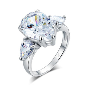 Pear Cut 4 Carat Solid 925 Sterling Silver Ring Three-Stone Pageant Luxury Jewelry-Bijoux Pour Elle
