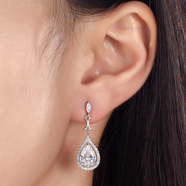Pear Cut Simulated Diamond Vintage Dangle 925 Sterling Silver Earrings-Bijoux Pour Elle