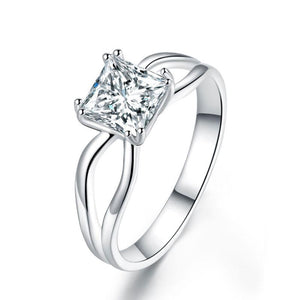 Princess Cut 1 Ct Solid 925 Sterling Silver Ring Promise Anniversary Engagement Wedding Jewelry Simulated Diamond-Bijoux Pour Elle