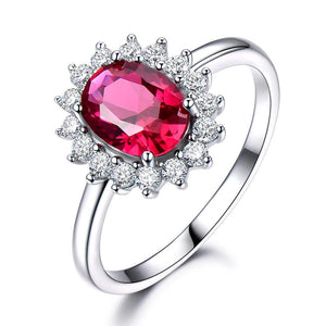 Real 925 Sterling Silver Nano Red Gemstone Ruby Princess Diana Rings For Women-Bijoux Pour Elle