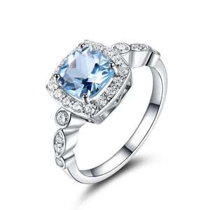 Real S925 Sterling Silver Blue Topaz Ring Gemstone Aquamarine Ring-Bijoux Pour Elle