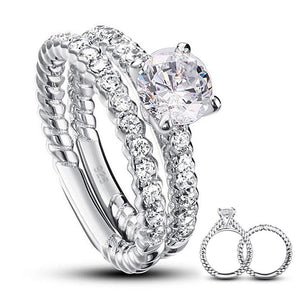 Simulated Diamond 925 Sterling Silver 2-Pcs Wedding Engagement Ring Set-Bijoux Pour Elle