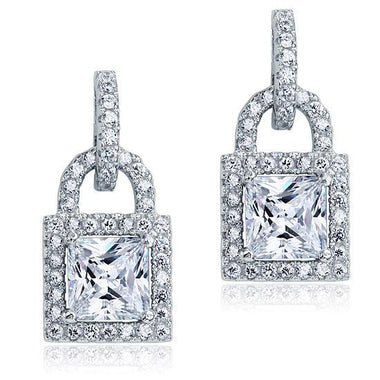 Simulated Diamond Dangle Drop Key Lock Sterling 925 Silver Earrings-Bijoux Pour Elle