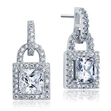 Simulated Diamond Dangle Drop Key Lock Sterling 925 Silver Earrings-Bijoux Pour Elle