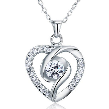 Simulated Diamond Heart 925 Sterling Silver Pendant Necklace-Bijoux Pour Elle