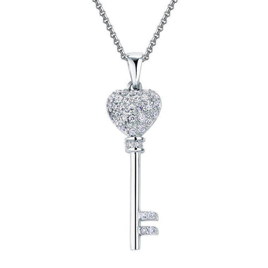 Simulated Diamond Love Key 925 Sterling Silver Cross Pendant Necklace-Bijoux Pour Elle