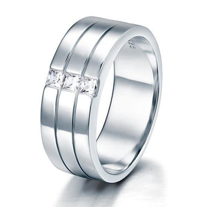 Simulated Diamond Men's Wedding Band Sterling 925 Silver Ring-Bijoux Pour Elle