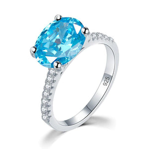 Solid 925 Sterling Silver 4 Carat Anniversary Ring Blue Oval Party Luxury Jewelry-Bijoux Pour Elle
