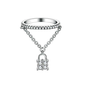 Solid 925 Sterling Silver Band Ring Dangle Purse Sparkling CZ for Lady Trendy Stylish Simulated Diamond-Bijoux Pour Elle