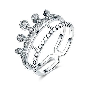 Solid 925 Sterling Silver Ring Crown Shape Simulated Diamond for Lady Trendy Stylish Jewelry-Bijoux Pour Elle