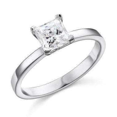 Solitaire Engagement Sterling 925 Silver Ring 1 Carat Princess Simulated Diamond-Bijoux Pour Elle