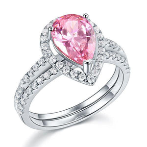 Sterling 925 Silver Bridal Wedding Engagement Ring Set 2 Carat Pear Fancy Pink Simulated Diamond Jewelry-Bijoux Pour Elle