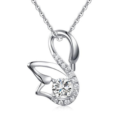 Swan Pendant Necklace Solid 925 Sterling Silver Jewelry Simulated Diamond-Bijoux Pour Elle