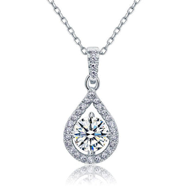 Tear Drop 1 Carat Round Cut Simulated Diamond Bridal 925 Sterling Silver Pendant Necklace-Bijoux Pour Elle
