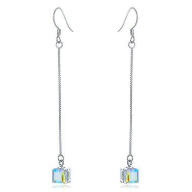 Top Quality Dangle Drop Line 925 Sterling Silver Earrings AB Austrian Crystal Party Birthday Gift-Bijoux Pour Elle