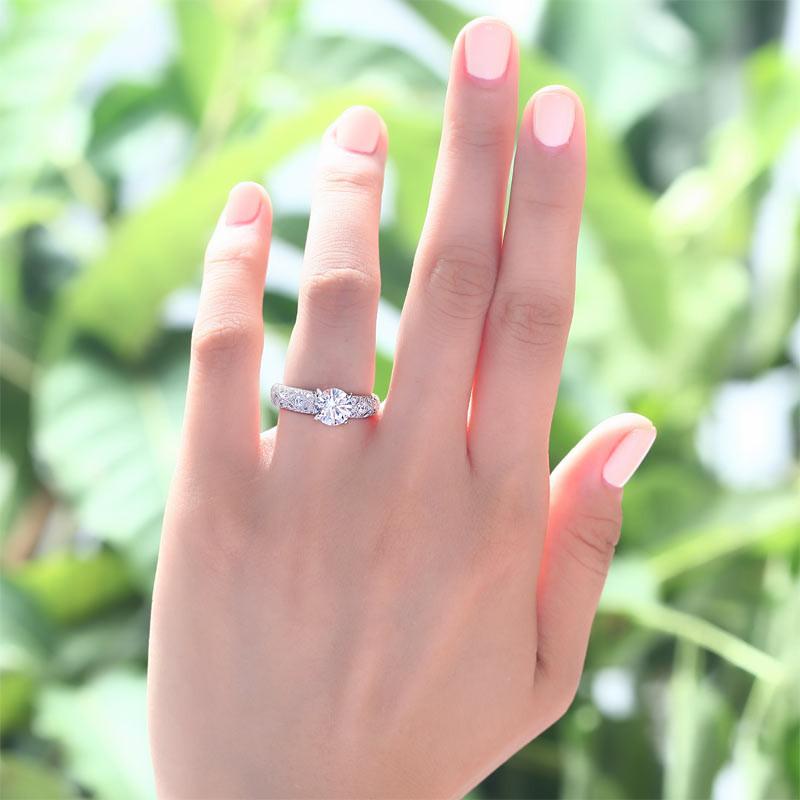 Vintage Style 1 Carat Simulated Diamond 925 Sterling Silver Bridal Wedding Engagement Ring Jewelry-Bijoux Pour Elle