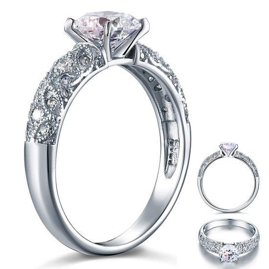 Vintage Style 1 Carat Simulated Diamond 925 Sterling Silver Bridal Wedding Engagement Ring Jewelry-Bijoux Pour Elle