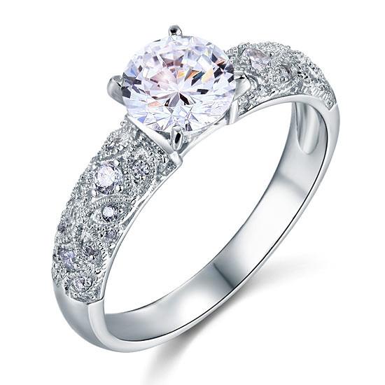 Vintage Style 1 Carat Simulated Diamond 925 Sterling Silver Bridal Wedding Engagement Ring Jewelry-Bijoux Pour Elle