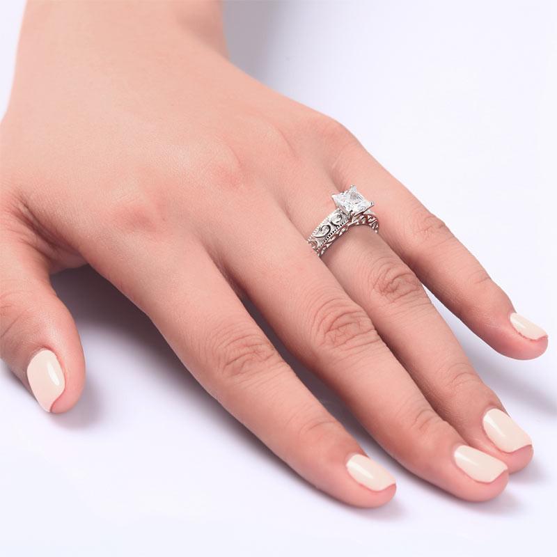 Vintage Style 1 Carat Simulated Diamond 925 Sterling Silver Wedding Engagement Ring-Bijoux Pour Elle