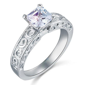 Vintage Style 1 Carat Simulated Diamond 925 Sterling Silver Wedding Engagement Ring-Bijoux Pour Elle
