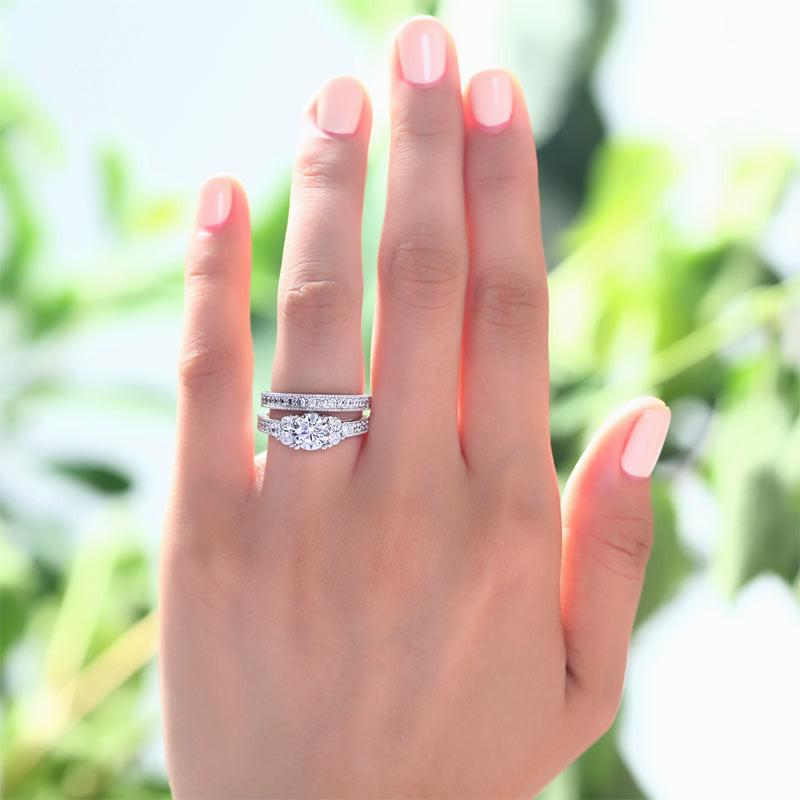 Vintage Style 1 Carat Simulated Diamond Sterling 925 Silver 2-Pc Wedding Engagement Ring Set-Bijoux Pour Elle