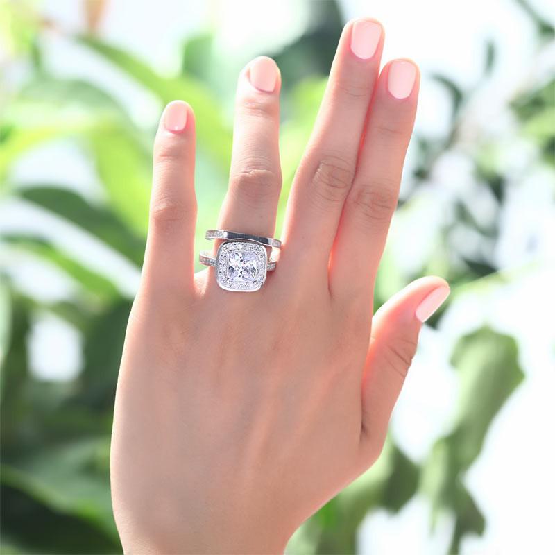 Vintage Style 2 Carat Simulated Diamond Sterling 925 Silver 2-Pc Bridal Wedding Engagement Ring Set-Bijoux Pour Elle