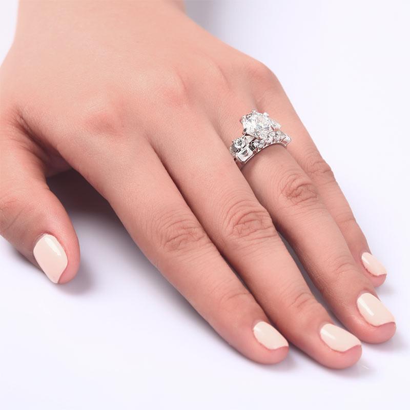 Vintage Style 2 Carat Simulated Diamond Sterling 925 Silver 2-Pc Wedding Engagement Ring Set-Bijoux Pour Elle