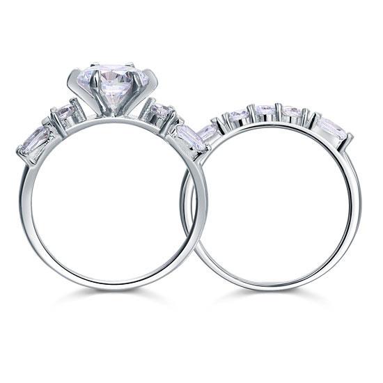 Vintage Style 2 Carat Simulated Diamond Sterling 925 Silver 2-Pc Wedding Engagement Ring Set-Bijoux Pour Elle