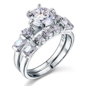 Vintage Style 2 Carat Simulated Diamond Sterling 925 Silver 2-Pc Wedding Engagement Ring Set-Bijoux Pour Elle