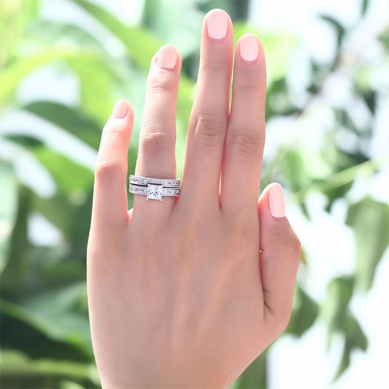 Vintage Style Victorian Art Deco 1 Carat Simulated Diamond Sterling 925 Silver 2-Pc Wedding Engagement Ring Set-Bijoux Pour Elle